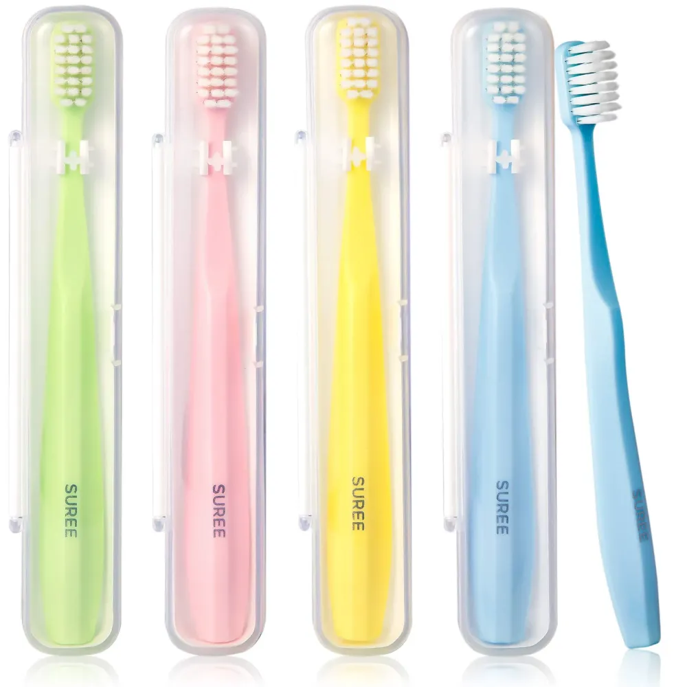 SUREE Extra Soft Toothbrush for Sensitive Teeth, Upgraded 10000 Bristles Nano Toothbrush, Ultra Soft Toothbrushes for Adults & Elders, Portable Manual Toothbrush with Individual Travel Case (4 Pack) SUREE Extra Soft Toothbrush for Sensitive Teeth, Upgraded 10000 Bristles Nano Toothbrush, Ultra Soft Toothbrushes for Adults & Elders, Portable Manual Toothbrush with Individual Travel Case (4 Pack)