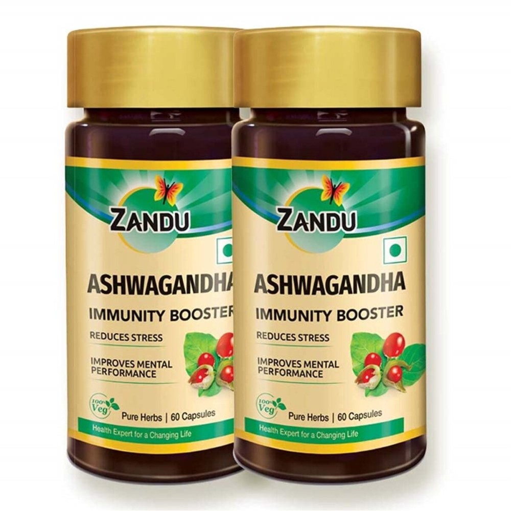Zandu Ashwagandha Capsules (120 veg caps), Formulated with Pure Extracts of Ashwagandha, Immunity Booster, For Natural Body Strength, Stress Buster (Pack of 60 x 2) Zandu Ashwagandha Capsules (120 veg caps), Formulated with Pure Extracts of Ashwagandha, Immunity Booster, For Natural Body Strength, Stress Buster (Pack of 60 x 2)