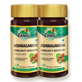 Zandu Ashwagandha Capsules (120 veg caps), Formulated with Pure Extracts of Ashwagandha, Immunity Booster, For Natural Body Strength, Stress Buster (Pack of 60 x 2) Zandu Ashwagandha Capsules (120 veg caps), Formulated with Pure Extracts of Ashwagandha, Immunity Booster, For Natural Body Strength, Stress Buster (Pack of 60 x 2)