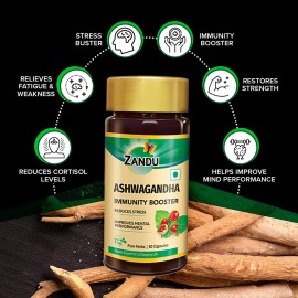 Zandu Ashwagandha Capsules (120 veg caps), Formulated with Pure Extracts of Ashwagandha, Immunity Booster, For Natural Body Strength, Stress Buster (Pack of 60 x 2) Zandu Ashwagandha Capsules (120 veg caps), Formulated with Pure Extracts of Ashwagandha, Immunity Booster, For Natural Body Strength, Stress Buster (Pack of 60 x 2)