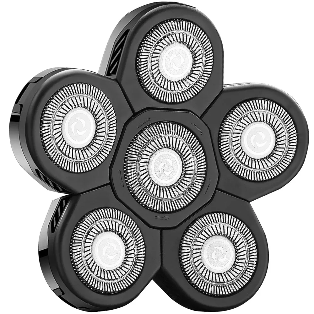 FOXSONIC Universal 6 Blade Replacement Heads for Mainstream Shaver Brands, Bald Shaver Replacement Heads with Blade Cover (Black) FOXSONIC Universal 6 Blade Replacement Heads for Mainstream Shaver Brands, Bald Shaver Replacement Heads with Blade Cover (Black)