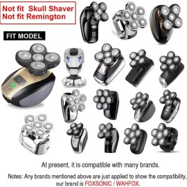 FOXSONIC Universal 6 Blade Replacement Heads for Mainstream Shaver Brands, Bald Shaver Replacement Heads with Blade Cover (Black) FOXSONIC Universal 6 Blade Replacement Heads for Mainstream Shaver Brands, Bald Shaver Replacement Heads with Blade Cover (Black)