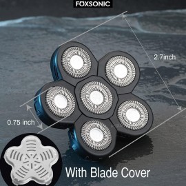 FOXSONIC Universal 6 Blade Replacement Heads for Mainstream Shaver Brands, Bald Shaver Replacement Heads with Blade Cover (Black) FOXSONIC Universal 6 Blade Replacement Heads for Mainstream Shaver Brands, Bald Shaver Replacement Heads with Blade Cover (Black)