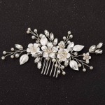 SWEETV Silver Bridal Hair Comb for Wedding Hair Accessories, Handmade with Crystals, Pearls, and Leaves, 4.72 x 2.75 inches, for Brides, Women