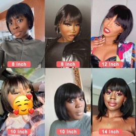 Rebasar Short Bob Wigs Human Hair 8 Inch Glueless Wear and Go Bob Wig With Bangs Human Hair Wigs for Black Women Brazilian Straight Hair No Lace Front Natural Black Wig Rebasar Short Bob Wigs Human Hair 8 Inch Glueless Wear and Go Bob Wig With Bangs Human Hair Wigs for Black Women Brazilian Straight Hair No Lace Front Natural Black Wig