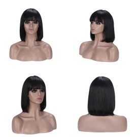 Rebasar Short Bob Wigs Human Hair 8 Inch Glueless Wear and Go Bob Wig With Bangs Human Hair Wigs for Black Women Brazilian Straight Hair No Lace Front Natural Black Wig Rebasar Short Bob Wigs Human Hair 8 Inch Glueless Wear and Go Bob Wig With Bangs Human Hair Wigs for Black Women Brazilian Straight Hair No Lace Front Natural Black Wig