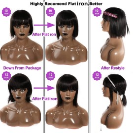 Rebasar Short Bob Wigs Human Hair 8 Inch Glueless Wear and Go Bob Wig With Bangs Human Hair Wigs for Black Women Brazilian Straight Hair No Lace Front Natural Black Wig Rebasar Short Bob Wigs Human Hair 8 Inch Glueless Wear and Go Bob Wig With Bangs Human Hair Wigs for Black Women Brazilian Straight Hair No Lace Front Natural Black Wig