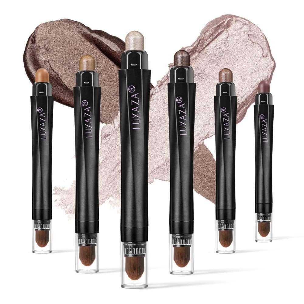 LUXAZA 6PCS Eyeshadow Stick Makeup Sets, Smoky Brown Cream Eyeshadow Pen,Metallic And Matte Shimmer Eye Shadow Eye Brightener Stick Pencil Crayon, B02-Fall Brown