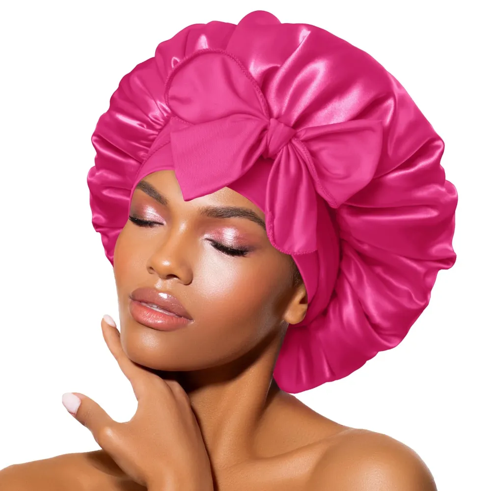 BONNET QUEEN Satin Bonnet Silk Bonnet for Sleeping Hair Bonnet Tie Bonnet for Women with Stretch Band Natural Hair Hot Pink BONNET QUEEN Satin Bonnet Silk Bonnet for Sleeping Hair Bonnet Tie Bonnet for Women with Stretch Band Natural Hair Hot Pink