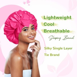 BONNET QUEEN Satin Bonnet Silk Bonnet for Sleeping Hair Bonnet Tie Bonnet for Women with Stretch Band Natural Hair Hot Pink BONNET QUEEN Satin Bonnet Silk Bonnet for Sleeping Hair Bonnet Tie Bonnet for Women with Stretch Band Natural Hair Hot Pink