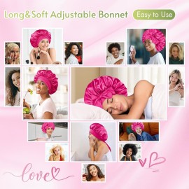 BONNET QUEEN Satin Bonnet Silk Bonnet for Sleeping Hair Bonnet Tie Bonnet for Women with Stretch Band Natural Hair Hot Pink BONNET QUEEN Satin Bonnet Silk Bonnet for Sleeping Hair Bonnet Tie Bonnet for Women with Stretch Band Natural Hair Hot Pink