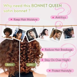 BONNET QUEEN Satin Bonnet Silk Bonnet for Sleeping Hair Bonnet Tie Bonnet for Women with Stretch Band Natural Hair Hot Pink BONNET QUEEN Satin Bonnet Silk Bonnet for Sleeping Hair Bonnet Tie Bonnet for Women with Stretch Band Natural Hair Hot Pink