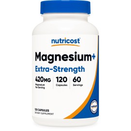 Nutricost Magnesium+ Extra Strength 420mg, 120 Capsules - 60 Servings. Magnesium Oxide and Glycinate - Non-GMO, Gluten Free, Vegan Friendly Nutricost Magnesium+ Extra Strength 420mg, 120 Capsules - 60 Servings. Magnesium Oxide and Glycinate - Non-GMO, Gluten Free, Vegan Friendly