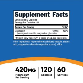 Nutricost Magnesium+ Extra Strength 420mg, 120 Capsules - 60 Servings. Magnesium Oxide and Glycinate - Non-GMO, Gluten Free, Vegan Friendly Nutricost Magnesium+ Extra Strength 420mg, 120 Capsules - 60 Servings. Magnesium Oxide and Glycinate - Non-GMO, Gluten Free, Vegan Friendly