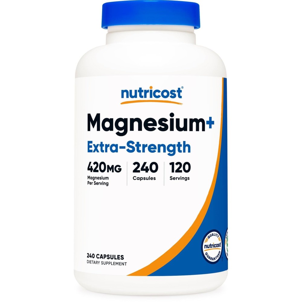 Nutricost Magnesium+ Extra Strength 420mg, 240 Capsules - 120 Servings. Magnesium Oxide and Glycinate - Non-GMO, Gluten Free, Vegan Friendly Nutricost Magnesium+ Extra Strength 420mg, 240 Capsules - 120 Servings. Magnesium Oxide and Glycinate - Non-GMO, Gluten Free, Vegan Friendly