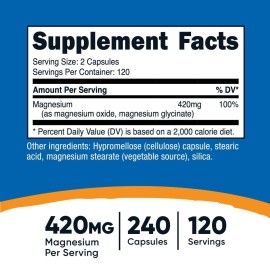 Nutricost Magnesium+ Extra Strength 420mg, 240 Capsules - 120 Servings. Magnesium Oxide and Glycinate - Non-GMO, Gluten Free, Vegan Friendly Nutricost Magnesium+ Extra Strength 420mg, 240 Capsules - 120 Servings. Magnesium Oxide and Glycinate - Non-GMO, Gluten Free, Vegan Friendly