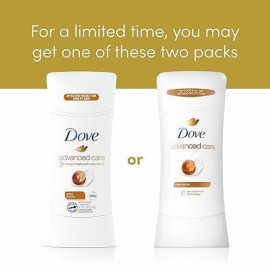 Dove Advanced Care Antiperspirant Deodorant Stick Shea Butter 4 ct with Pro ceramide technology for helping skin barrier repair after shaving 72 hour odor control sweat protection stick 2.6 oz
