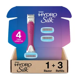 Schick Hydro Silk TrimStyle Razor with Bikini Trimmer for Women | 2-in-1 Bikini Razor for Women and Womens Trimmer for Pubic Hair, Includes 1 Waterproof Handle, 3 Refills & 1 AAA Battery