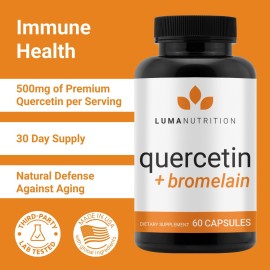 Luma Nutrition Quercetin 500mg - Quercetin with Bromelain Supplement - Antioxidant - Immune Support - Vegan & Gluten-Free - 60 Capsules Luma Nutrition Quercetin 500mg - Quercetin with Bromelain Supplement - Antioxidant - Immune Support - Vegan & Gluten-Free - 60 Capsules