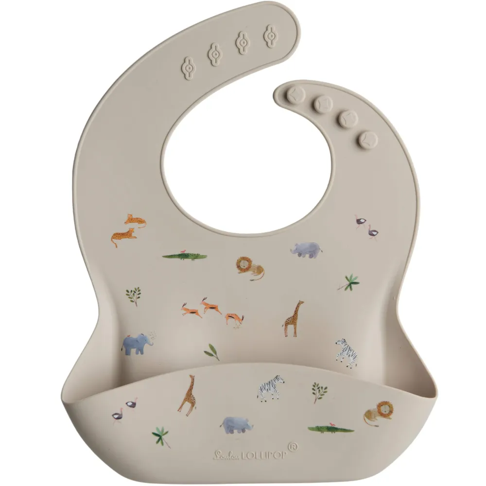 Loulou Lollipop Soft, Waterproof Silicone Feeding Bib for Babies and Toddlers 3 to 36 Months, Easy to Clean, Adjustable Fit and Catch-All Pouch - Safari Loulou Lollipop Soft, Waterproof Silicone Feeding Bib for Babies and Toddlers 3 to 36 Months, Easy to Clean, Adjustable Fit and Catch-All Pouch - Safari