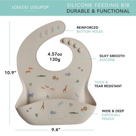 Loulou Lollipop Soft, Waterproof Silicone Feeding Bib for Babies and Toddlers 3 to 36 Months, Easy to Clean, Adjustable Fit and Catch-All Pouch - Safari Loulou Lollipop Soft, Waterproof Silicone Feeding Bib for Babies and Toddlers 3 to 36 Months, Easy to Clean, Adjustable Fit and Catch-All Pouch - Safari