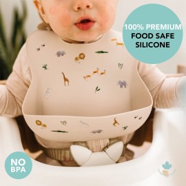 Loulou Lollipop Soft, Waterproof Silicone Feeding Bib for Babies and Toddlers 3 to 36 Months, Easy to Clean, Adjustable Fit and Catch-All Pouch - Safari Loulou Lollipop Soft, Waterproof Silicone Feeding Bib for Babies and Toddlers 3 to 36 Months, Easy to Clean, Adjustable Fit and Catch-All Pouch - Safari