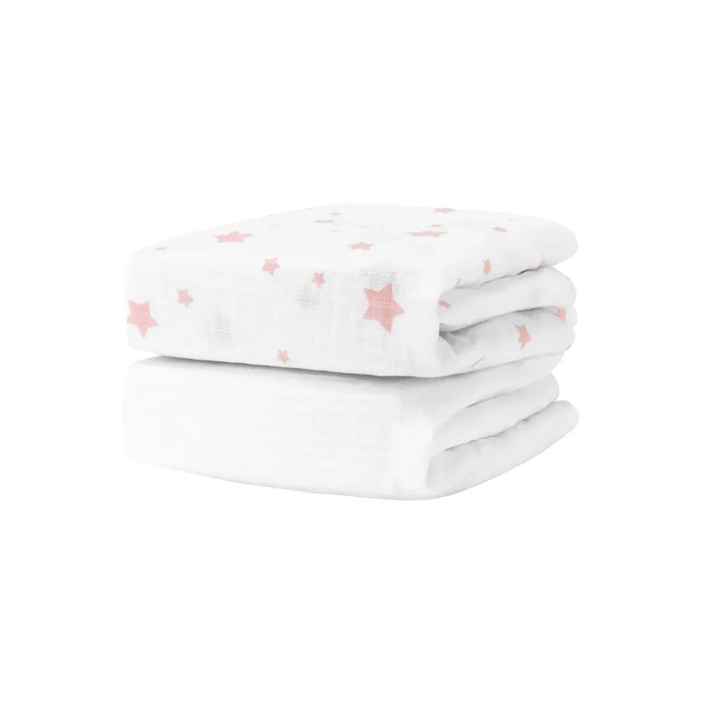 Newton Baby Organic Fitted Crib Sheets (2-Pack) - 100% Breathable and Ultra-Soft, 100% Organic Muslin Cotton, Stardust Print in Blush Coral + Solid White, Fits All Standard Cribs Newton Baby Organic Fitted Crib Sheets (2-Pack) - 100% Breathable and Ultra-Soft, 100% Organic Muslin Cotton, Stardust Print in Blush Coral + Solid White, Fits All Standard Cribs