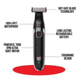 HAPPY NUTS The Ballber Electric Body Hair Trimmer for Men - Mens Body Groomer Kit for Privates - IPX7 Waterproof Shaver for Hard to Reach Areas