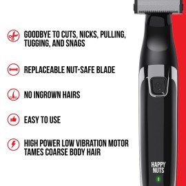 HAPPY NUTS The Ballber Electric Body Hair Trimmer for Men - Mens Body Groomer Kit for Privates - IPX7 Waterproof Shaver for Hard to Reach Areas