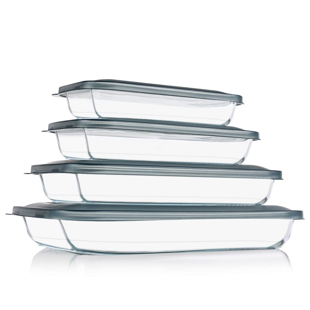 KOMUEE 8 Pieces Glass Baking Dish with Lids Rectangular Glass Baking Pan Bakeware Set with Lids, Baking Pans for Lasagna, Leftovers, Cooking, Kitchen, Fridge-to-Oven, Gray KOMUEE 8 Pieces Glass Baking Dish with Lids Rectangular Glass Baking Pan Bakeware Set with Lids, Baking Pans for Lasagna, Leftovers, Cooking, Kitchen, Fridge-to-Oven, Gray