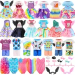 Miunana 25 PCS 5.3 Inch Girl Doll Clothes Dress Outfits and Shoes for Girl Doll Clothing with 4 Pairs of Shoes for 4-6 Inch Girl Dolls Clothes and Accessories Doll Top and Pants Doll Wings