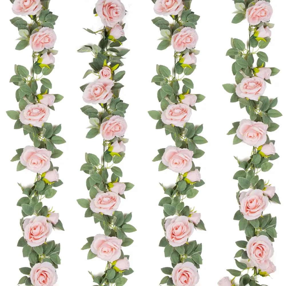 TELDRASSIL 4Pcs(26 FT) Artificial Rose Vine Fake Flower Garland Fake Silk Rose Hanging Vine for Wedding Party Background Arch Garden Background Decoration (Pink) TELDRASSIL 4Pcs(26 FT) Artificial Rose Vine Fake Flower Garland Fake Silk Rose Hanging Vine for Wedding Party Background Arch Garden Background Decoration (Pink)