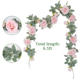 TELDRASSIL 4Pcs(26 FT) Artificial Rose Vine Fake Flower Garland Fake Silk Rose Hanging Vine for Wedding Party Background Arch Garden Background Decoration (Pink) TELDRASSIL 4Pcs(26 FT) Artificial Rose Vine Fake Flower Garland Fake Silk Rose Hanging Vine for Wedding Party Background Arch Garden Background Decoration (Pink)