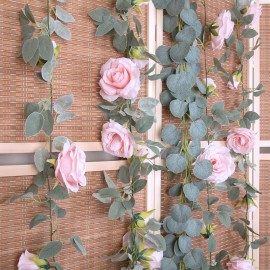 TELDRASSIL 4Pcs(26 FT) Artificial Rose Vine Fake Flower Garland Fake Silk Rose Hanging Vine for Wedding Party Background Arch Garden Background Decoration (Pink) TELDRASSIL 4Pcs(26 FT) Artificial Rose Vine Fake Flower Garland Fake Silk Rose Hanging Vine for Wedding Party Background Arch Garden Background Decoration (Pink)