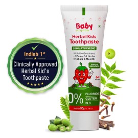 Babyorgano Herbal Kids Baby Toothpaste 0-5 Years 50gm, Strawberry Flavor, with Babool, Khadir & Lodhra Stregthen Gums, Bad Breath, Prevent Tooth Decay | Fluoride, SLS Free 50 g (Pack of 1) Light Pink Babyorgano Herbal Kids Baby Toothpaste 0-5 Years 50gm, Strawberry Flavor, with Babool, Khadir & Lodhra Stregthen Gums, Bad Breath, Prevent Tooth Decay | Fluoride, SLS Free 50 g (Pack of 1) Light Pink