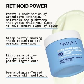 Pacifica Wake Up Beautiful Retinoid Night Cream - Overnight Anti-Aging Moisturizer with Hyaluronic Acid & Melatonin, Reduces Wrinkles & Fine Lines, Hydrating and Gentle for Dry or Mature Skin, Vegan