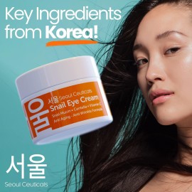 SeoulCeuticals Korean Snail Mucin Eye Cream - 97.5% Snail Filtrate K Beauty Anti Aging Under Eye Anti Wrinkle Eye Treatment Cream 0.5oz SeoulCeuticals Korean Snail Mucin Eye Cream - 97.5% Snail Filtrate K Beauty Anti Aging Under Eye Anti Wrinkle Eye Treatment Cream 0.5oz