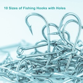 300PCS Small High-Carbon Steel Barbed Fishing Hooks with Holes, 10 Specifications of Fishing Hooks, Portable Boxed Hooks, Powerful Hooks That Can Adapt to Various Fishing Environments 300PCS Small High-Carbon Steel Barbed Fishing Hooks with Holes, 10 Specifications of Fishing Hooks, Portable Boxed Hooks, Powerful Hooks That Can Adapt to Various Fishing Environments