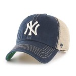 47 MLB Trawler Primary Logo Team Color Mesh Trucker Clean Up Adjustable Hat, Adult One Size Fits All - New York Yankees Navy