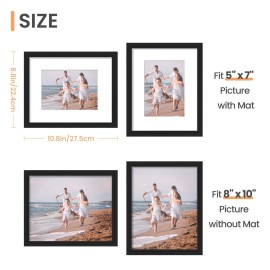 upsimples 8x10 Picture Frame Set of 5, Display Pictures 5x7 with Mat or 8 x 10 Without, Wall Gallery Photo Frames, Black