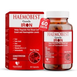 Haemobest Gentle Iron Power Capsules with Vitamin C - 60 Count - Boost Haemoglobin, Gentle on Stomachs - Non-Constipating Formula - Enhances Red Blood Cells Support Haemobest Gentle Iron Power Capsules with Vitamin C - 60 Count - Boost Haemoglobin, Gentle on Stomachs - Non-Constipating Formula - Enhances Red Blood Cells Support