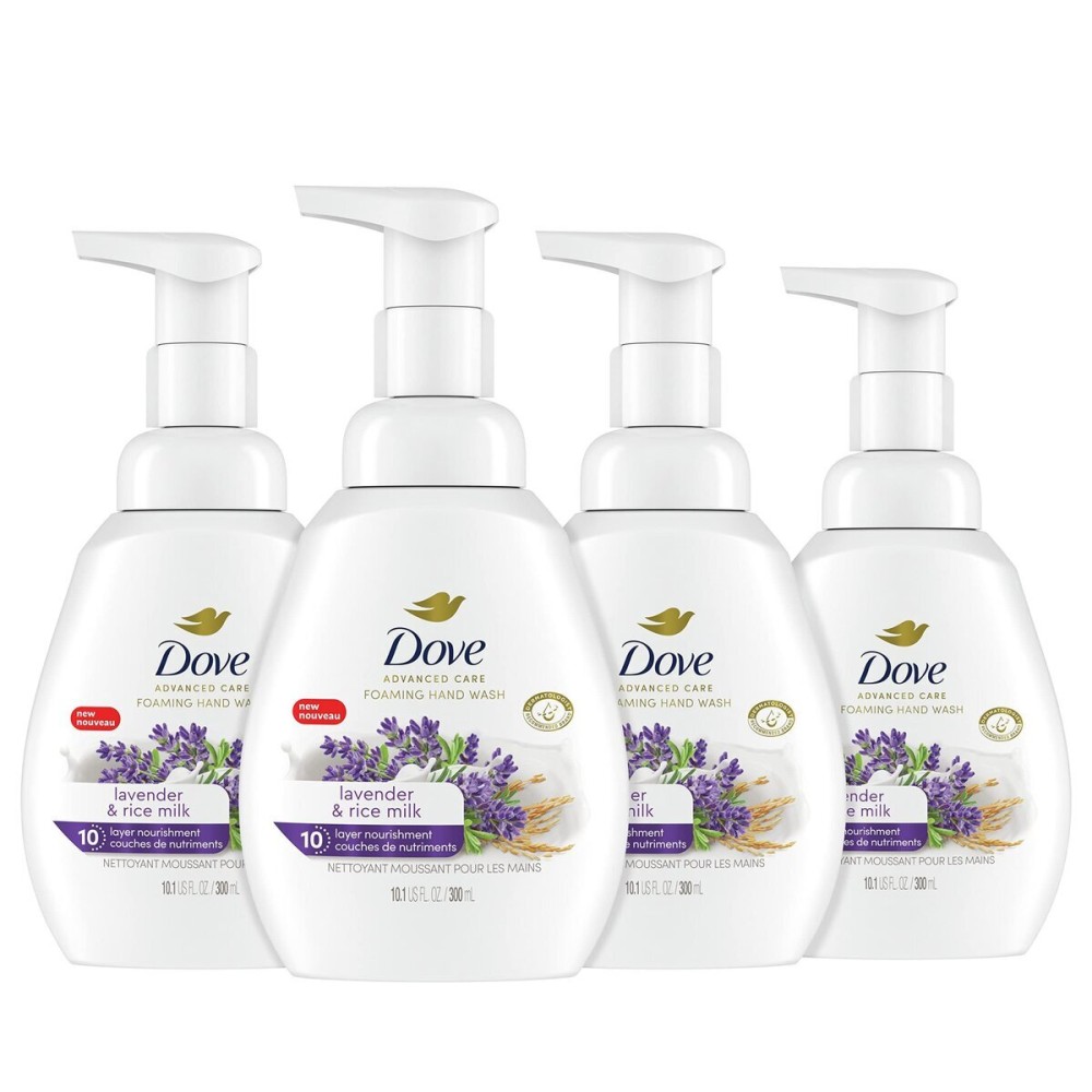 Dove Foaming Hand Wash Lavender & Rice Milk Pack of 4 Protects Skin from Dryness, More Moisturizers than the Leading Ordinary Hand Soap, 10.1 oz Dove Foaming Hand Wash Lavender & Rice Milk Pack of 4 Protects Skin from Dryness, More Moisturizers than the Leading Ordinary Hand Soap, 10.1 oz