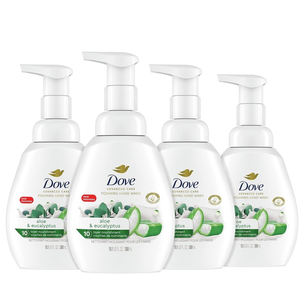 Dove Foaming Hand Wash 4 Count Aloe & Eucalyptus Protects Skin from Dryness, More Moisturizers than the Leading Ordinary Hand Soap, 10.1 oz Dove Foaming Hand Wash 4 Count Aloe & Eucalyptus Protects Skin from Dryness, More Moisturizers than the Leading Ordinary Hand Soap, 10.1 oz