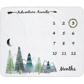 Yoothy Baby Monthly Milestone Blanket for Boy Girl Gender Neutral Gift for Baby Shower, Mountain Blanket for Newborn Picture, Wreath &12 Stickers Included, Soft Flannel Blanket 45\'\'x40\'\'
