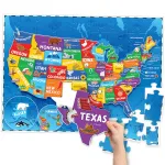 United States Puzzles for Kids Ages 4-6 - Educational Toys for Boys & Girls - 70Pcs USA Map Kids Puzzle with 50 States & Capitals - Floor Jigsaw Puzzles - Fun Learning Activities & Gifts for Children