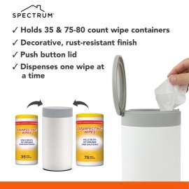 Spectrum Disinfecting Wipes Container with Push Button Lid - Refillable Dispenser for Bathroom, Kitchen, Classroom, Countertop, & Home - Stainless Steel & Rust-Resistant Disinfectant Wipes Holder Spectrum Disinfecting Wipes Container with Push Button Lid - Refillable Dispenser for Bathroom, Kitchen, Classroom, Countertop, & Home - Stainless Steel & Rust-Resistant Disinfectant Wipes Holder