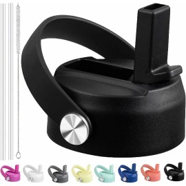 Straw Lid for Hydro Flask Wide Mouth Water Bottles, Top Lids with Straw Compatible with Hydro Flask 32 41 oz, Replacement Cap Wide Mouth Accessories Flip Lid Flex Handle, Black
