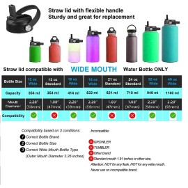 Straw Lid for Hydro Flask Wide Mouth Water Bottles, Top Lids with Straw Compatible with Hydro Flask 32 41 oz, Replacement Cap Wide Mouth Accessories Flip Lid Flex Handle, Black