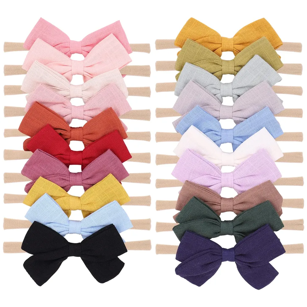 jollybows 20pcs Baby Girls Nylon Hair Bows Headbands Linen Hair Bands Elastic Hair Accessories for Kids Infants Newborn jollybows 20pcs Baby Girls Nylon Hair Bows Headbands Linen Hair Bands Elastic Hair Accessories for Kids Infants Newborn