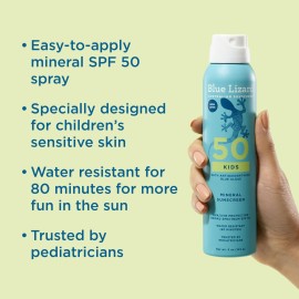 Blue Lizard Kids Mineral Sunscreen Spray SPF 50+, Brand, Broad-Spectrum UVA/UVB Protection, Water-Resistant, Zinc Oxide Formula, 5 fl oz Blue Lizard Kids Mineral Sunscreen Spray SPF 50+, Brand, Broad-Spectrum UVA/UVB Protection, Water-Resistant, Zinc Oxide Formula, 5 fl oz